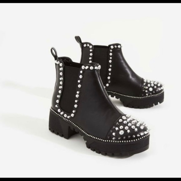 Jack silver studded detail biker boot in black faux leather Clearance